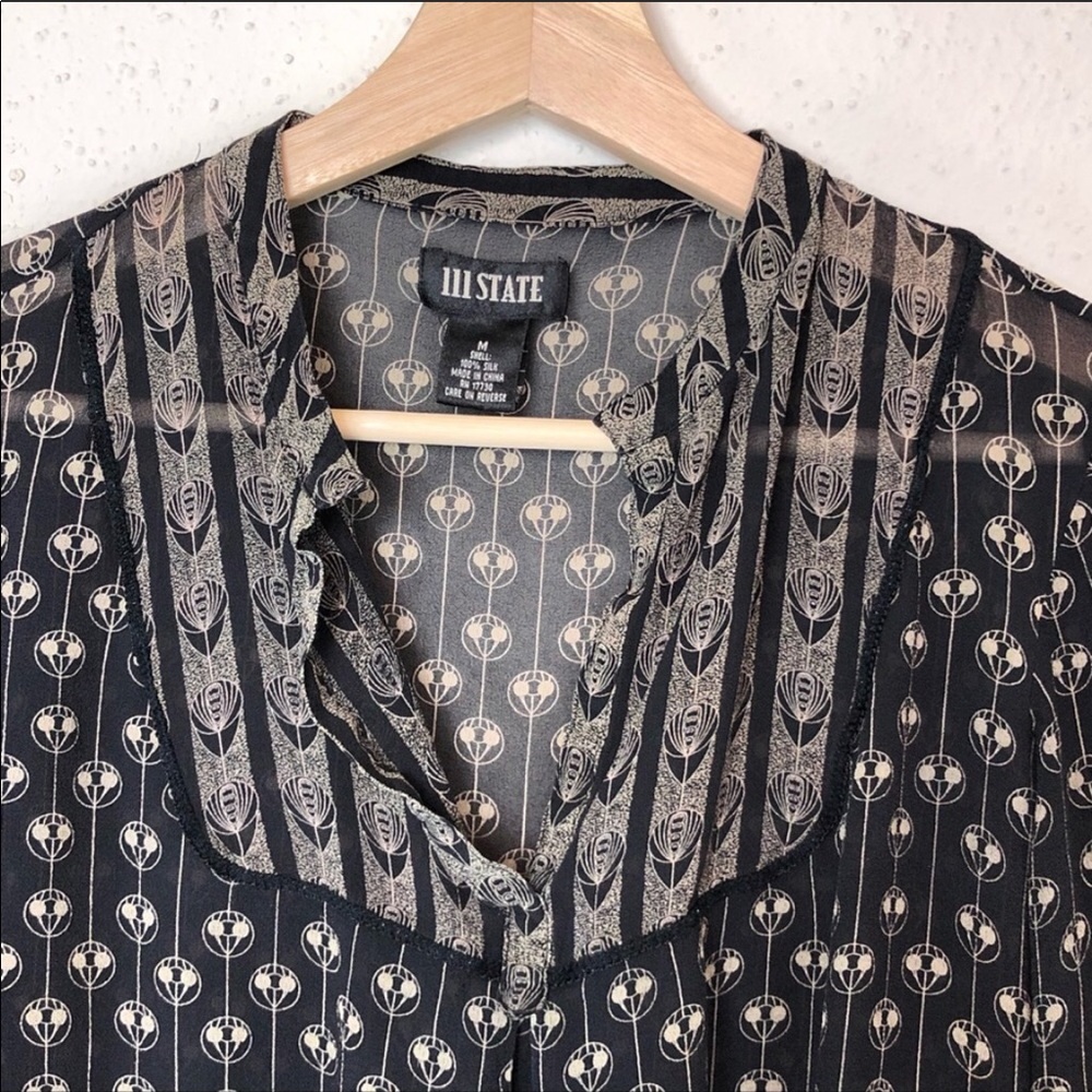 111 State | Band Collar Geometric Silk Blouse 👚